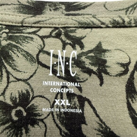 INC International Concepts T-shirt XXL Olive Green Floral Short Sleeve Tee NEW - Picture 4 of 8